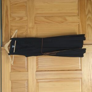 Black midi dress with removable leather tie at waist